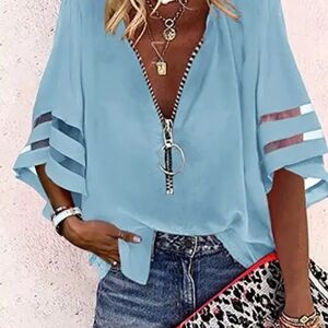 Women's Blue Zipper Top